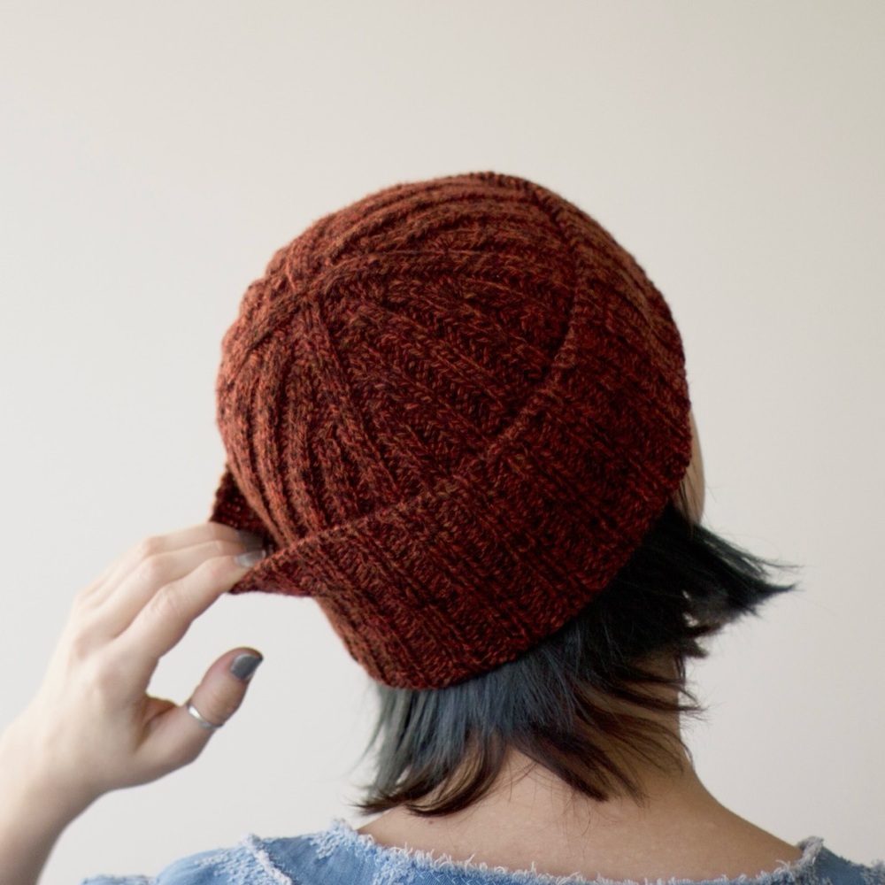 Ribbed Reversible Cinnamon Brown Marled Beanie